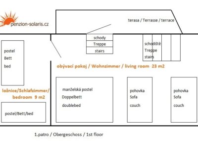 Jizerské hory ubytování penzion Solaris - apartmán č.5 půdorys patro